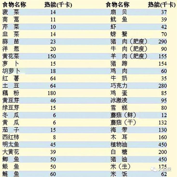 食物热量表：减肥必备的工具(1)