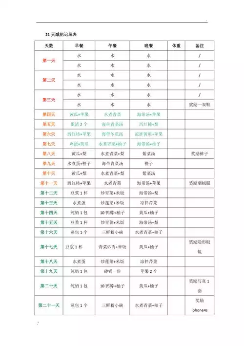 减肥记录表格(2)